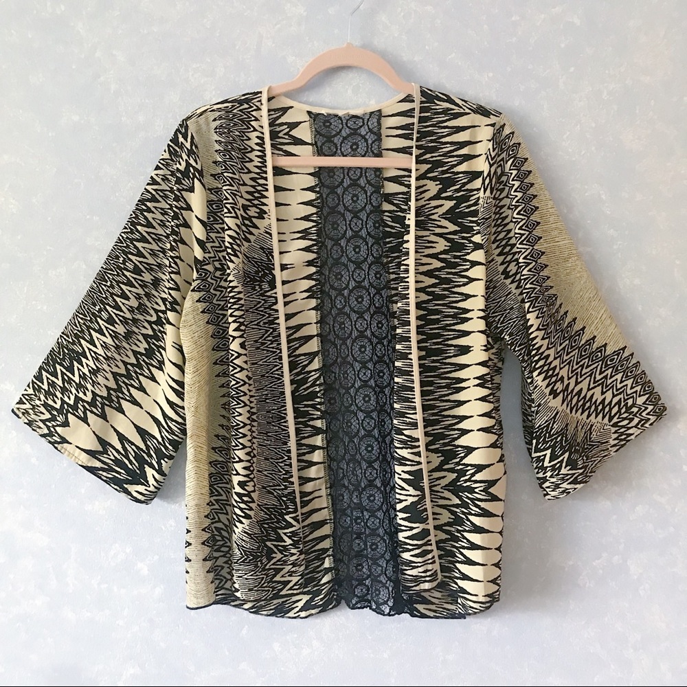 Cream & Black Bohemian Kimono Cardigan